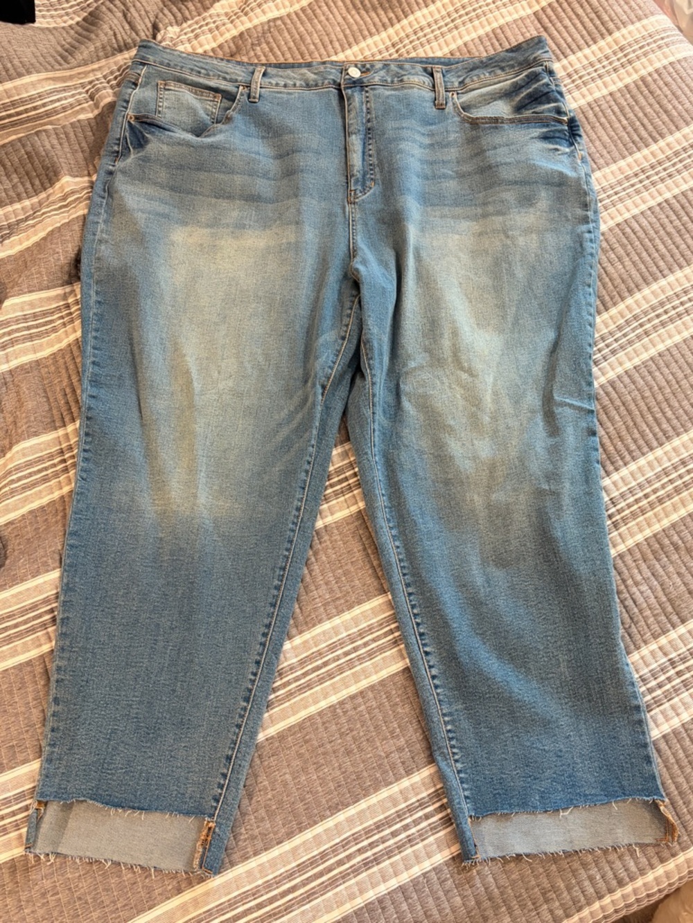 Terra & Sky Women’s Plus Size 26w Light Blue Cropped Raw-Hem Jeans
